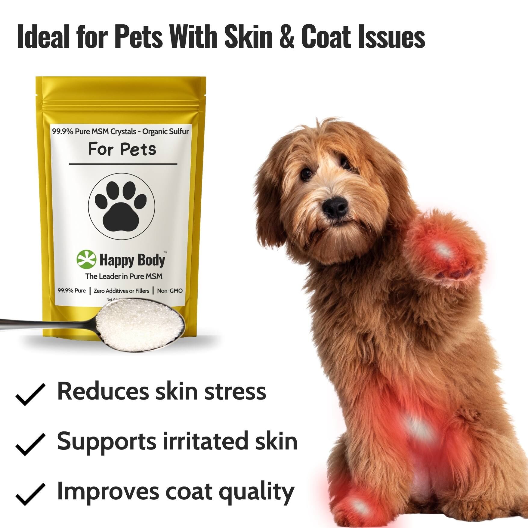 Happy Body Pure MSM Crystals For Pets - Coat and Skin Benefits