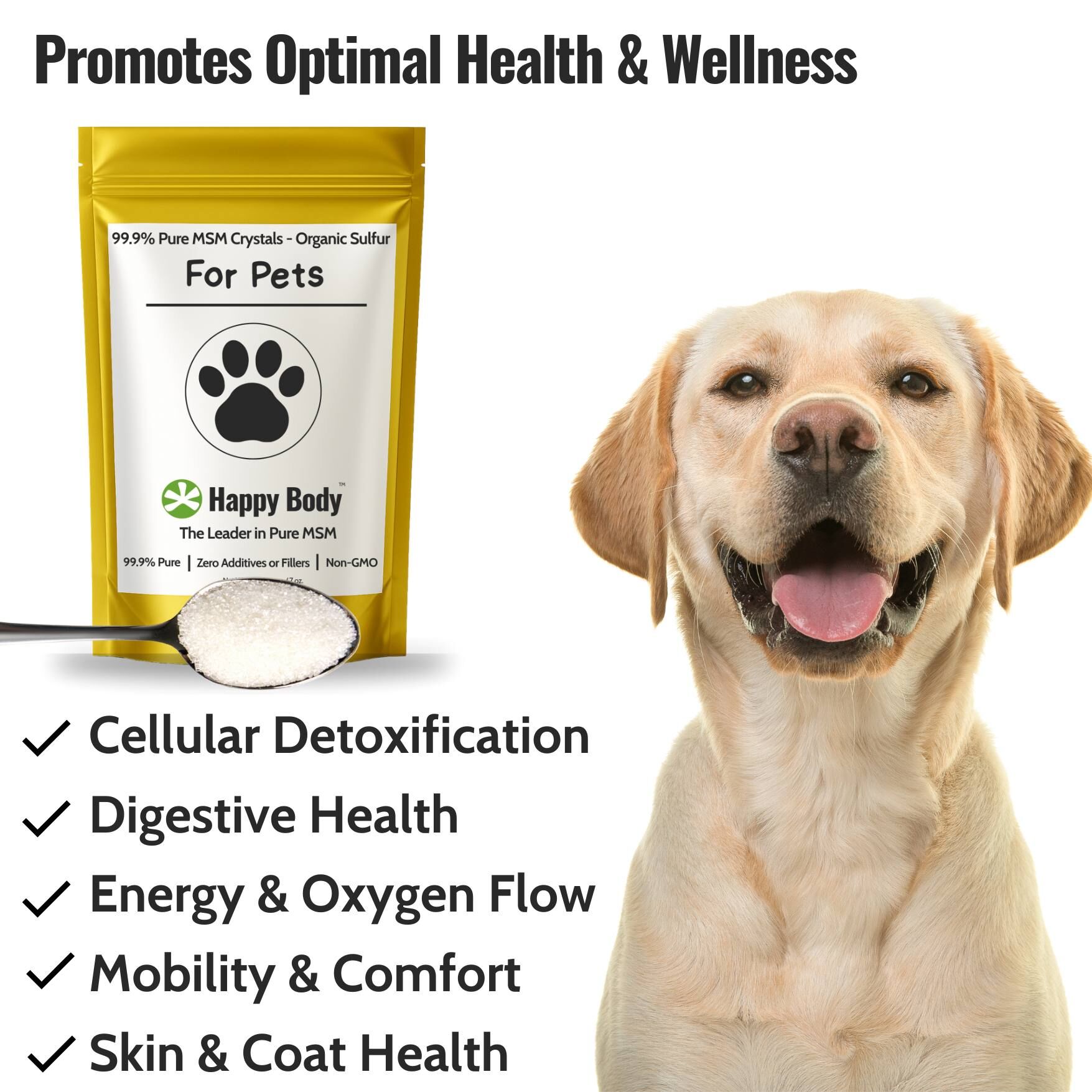 Happy Body Pure MSM Crystals For Pets - Optimal Wellness Benefits